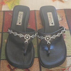 Brighton Women's Black and Silver Floral Sandals